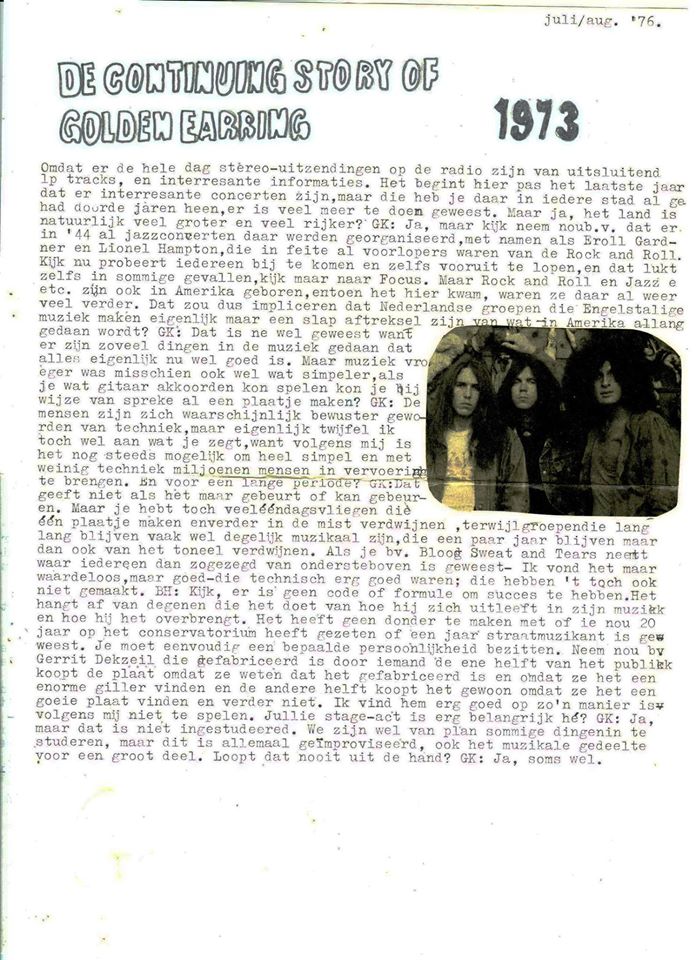 Golden Earring fanclub magazine 1976#7-8 Page 3